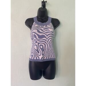 The Drop Women’s Large Ami Crop Top Blue And Ivory Knitted